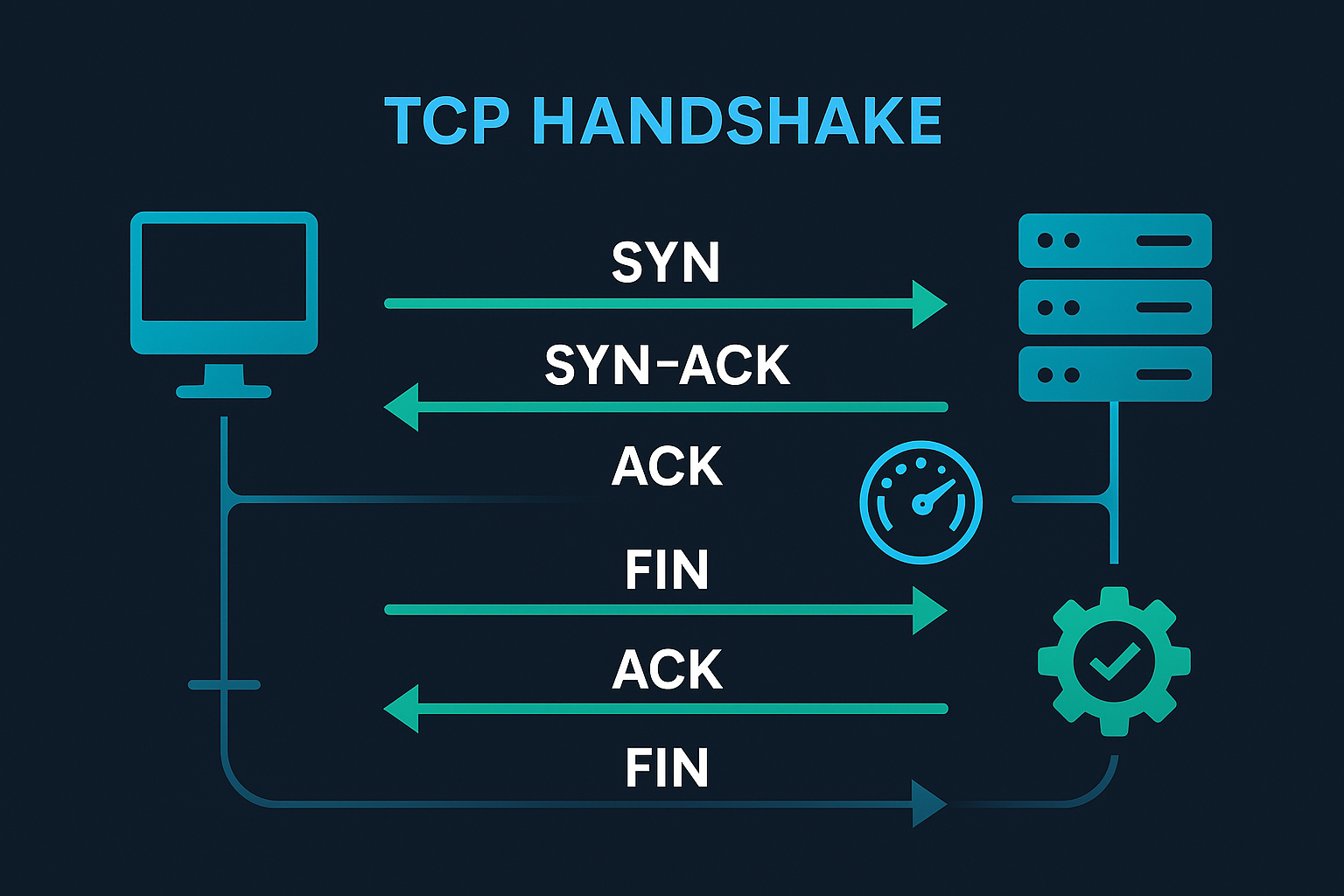 TCP 3-way and 4-way handshake process diagram with performance optimization techniques for network programming