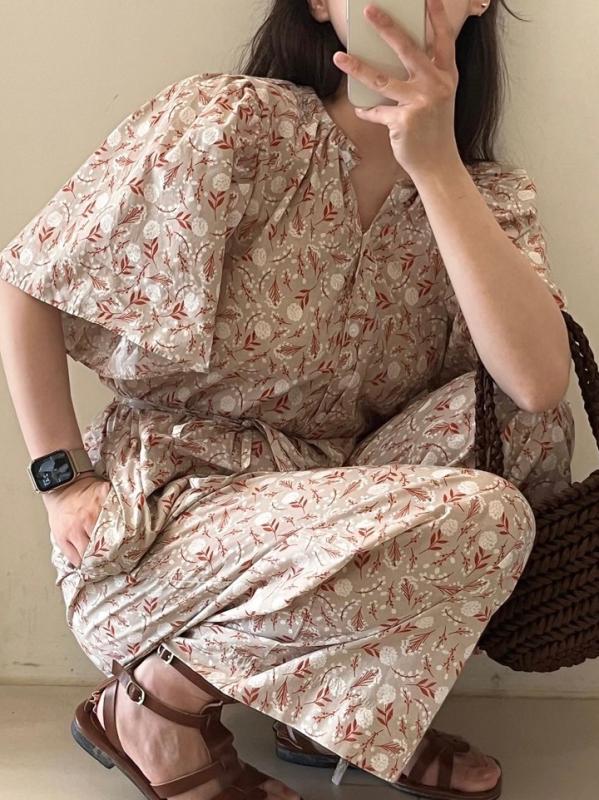 플라워 나염 점프슈트