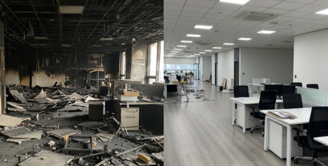 오피스빌딩 화재청소 후 복구 사무실 인테리어