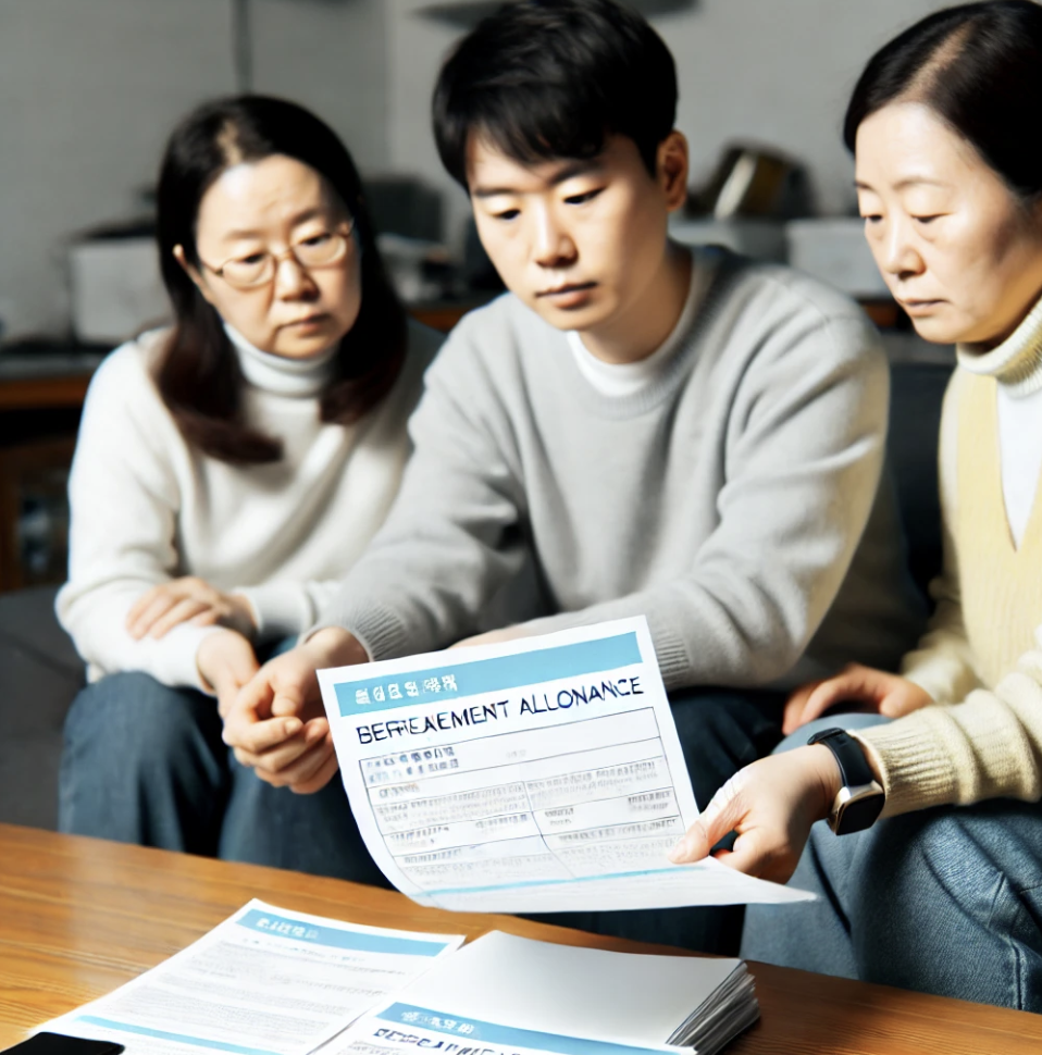 가족과 함께 유족급여 서류를 검토하는 모습