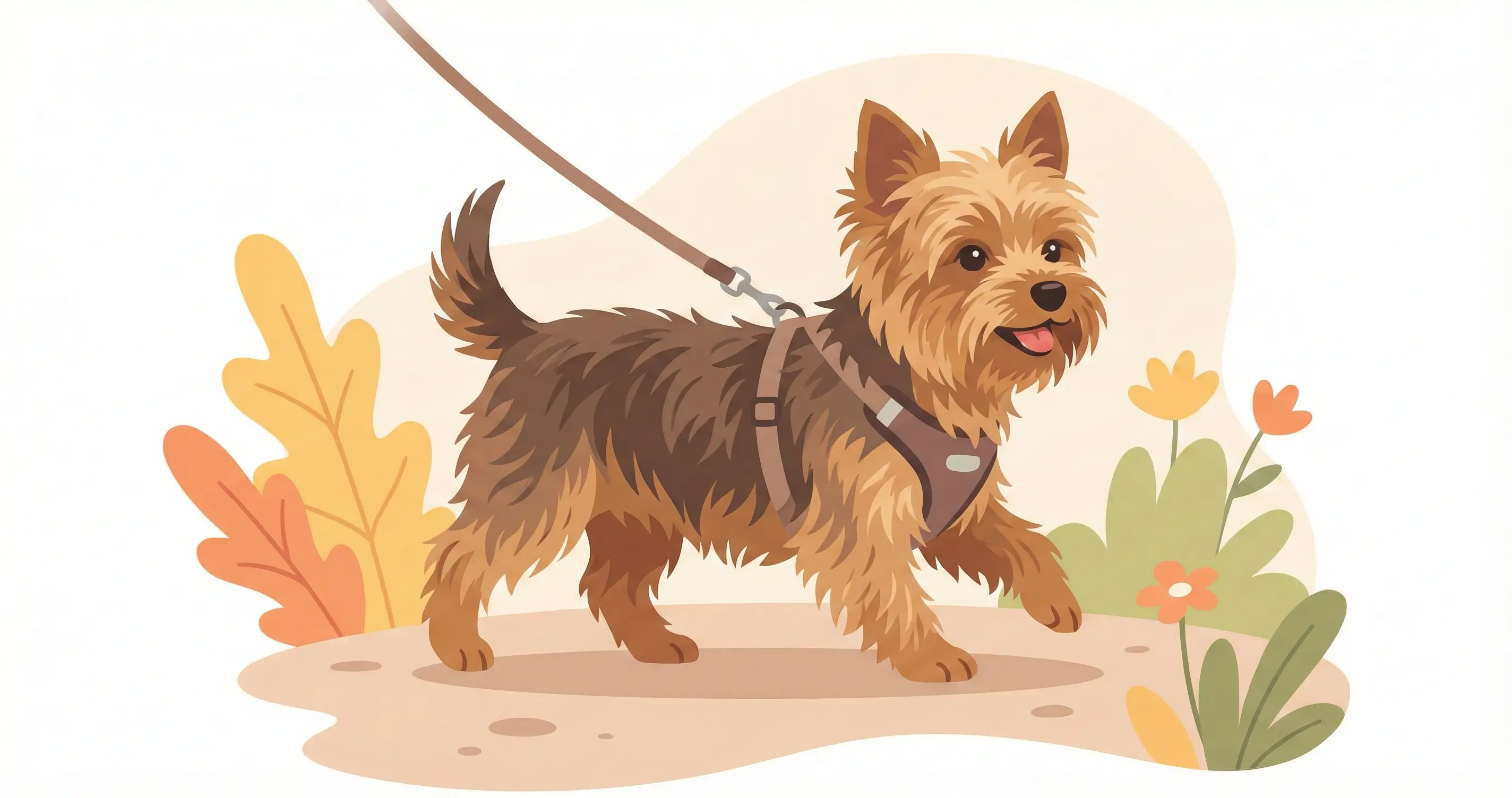 목줄 대신 가슴줄(하네스)을 하고 편안하게 걷는 요크셔테리어