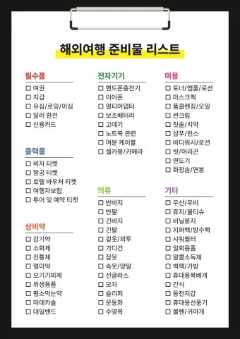 해외 여행 준비물 체크리스트 완벽정리_25