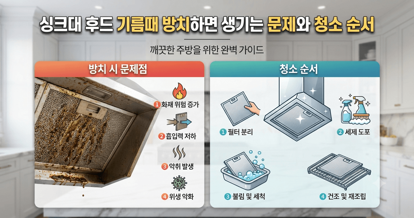 싱크대 후드 기름때 방치하면 생기는 문제와 청소 순서
