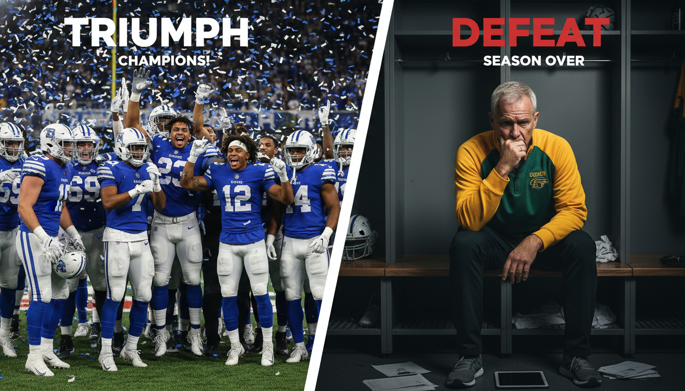 환호하는 IBK 선수들과 심각한 표정의 현대건설 벤치를 대비한 이미지