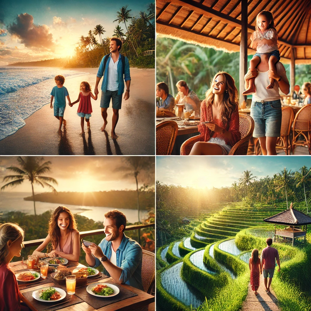 발리에서 부모님과 함께 여유롭게 여행하는 모습