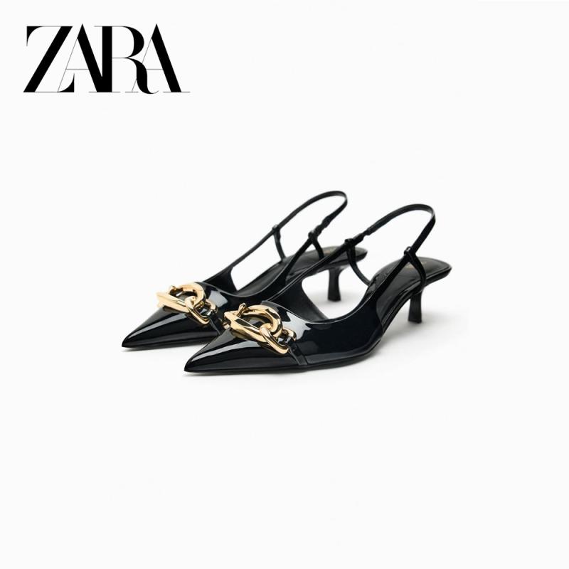 자라 ZARA 2컬러 체인 키튼힐 슬링백 슈즈 구두