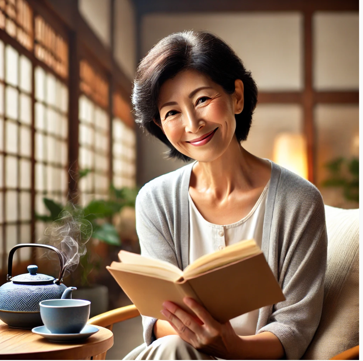 독서하는 중년 여성의 행복한 일상 이미지