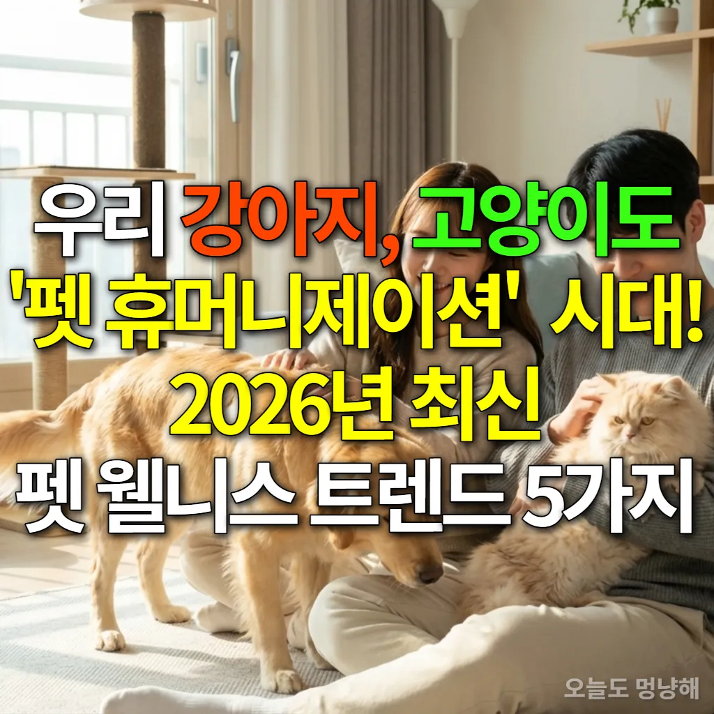 사랑스러운 강아지와 고양이와 함께 행복한 시간을 보내는 한국인 커플의 모습