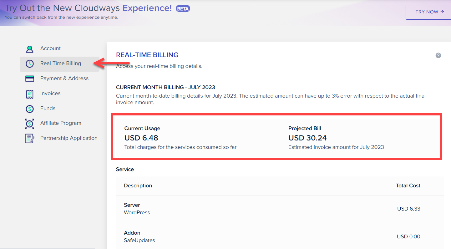 클라우드웨이즈 실시간 요금 확인하기