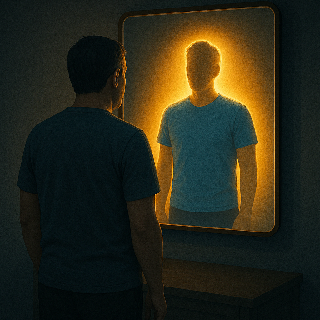 거울 속에서 더 건강하고 빛나는 자신을 상징적으로 나타내는 이미지