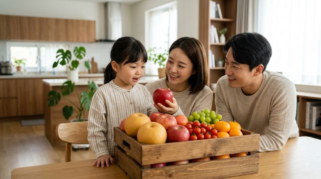 2026년 과천시 가정보육 어린이 건강과일 지원 대상과 과일 꾸러미 (AI 생성 컨셉 이미지)