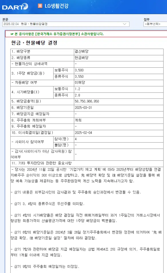 LG생활건강 배당금 지급일 배당락일