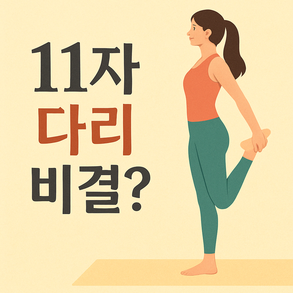 11자 다리 비결 일러스트 썸네일 – 스트레칭 중인 여성 전신 실루엣