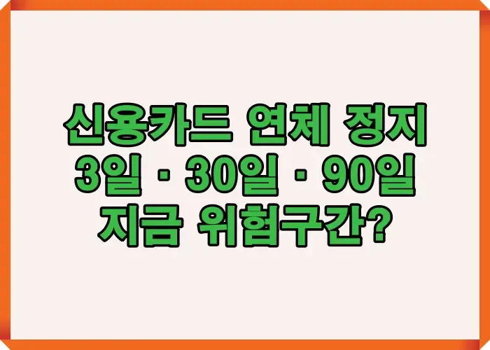 신용카드 연체 정지 3일 30일 90일 기준과 신용점수 하락 위험구간을 정리한 이미지