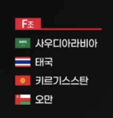 카타르 월드컵- 빨간바탕 흰글씨 F조 흰글씨 사우디아라비아 태국 키르기스스탄 오만