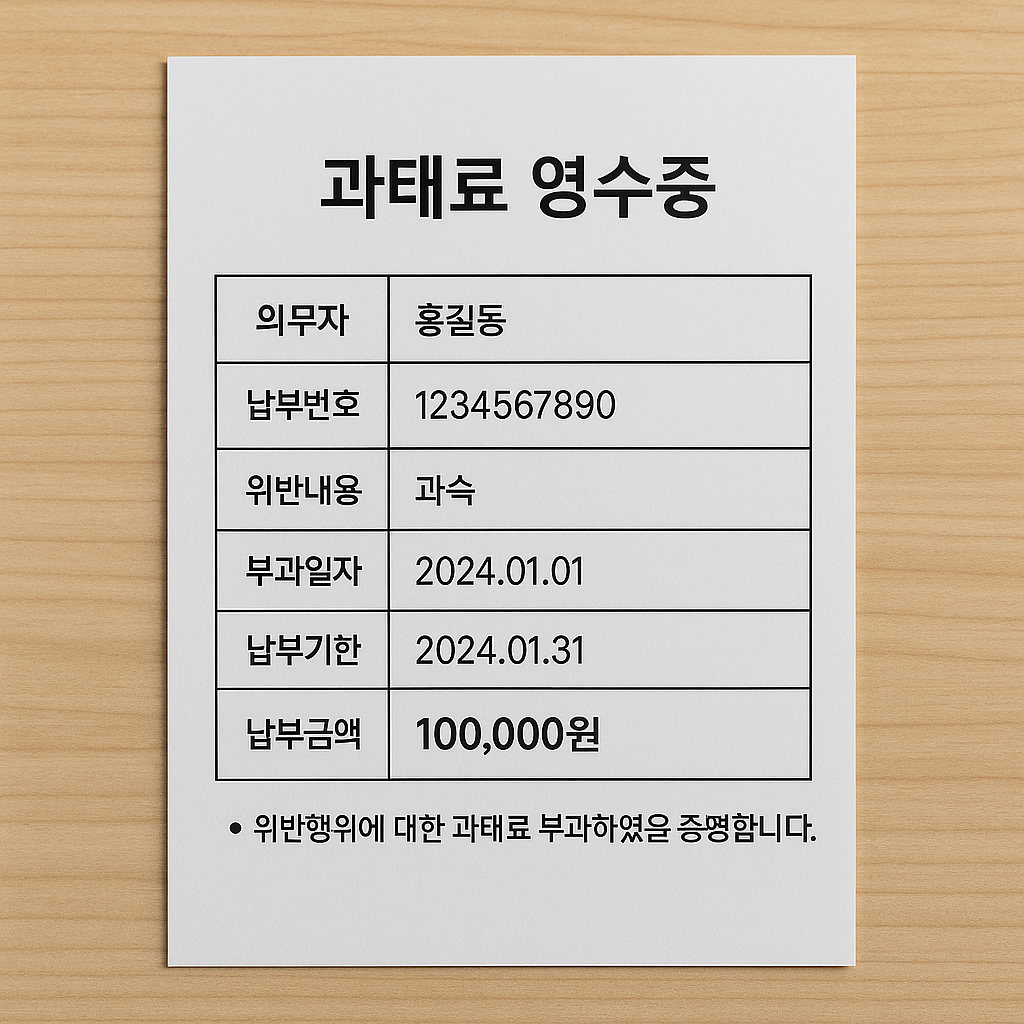 과태료 영수증 이미지 사진