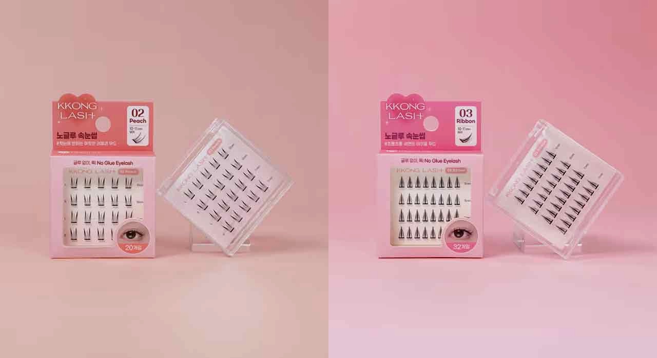꽁래쉬 노글루 속눈썹 #2 피치, #3 리본 연출 이미지. [ⓒ다이소몰 공식 홈페이지]