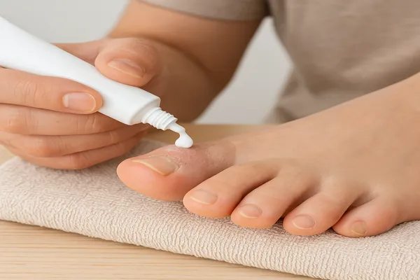 무좀 환부에 연고를 바르는 모습