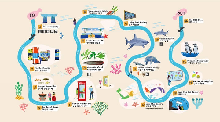코엑스 아쿠아리움 관람 동선이 있는 그림입니다.
