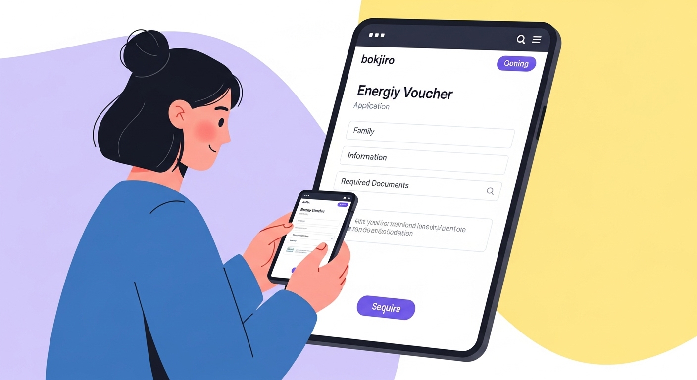 복지로 웹사이트에서 에너지바우처 온라인 신청서를 작성하는 사람의 모습.