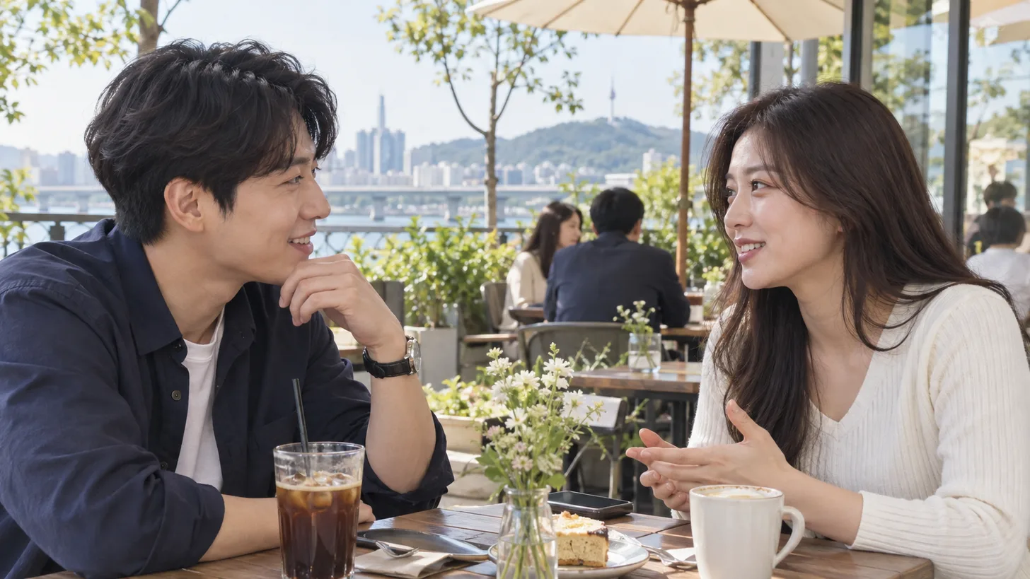 모임 자리에서 서로 눈을 마주 보며 대화하는 회원들