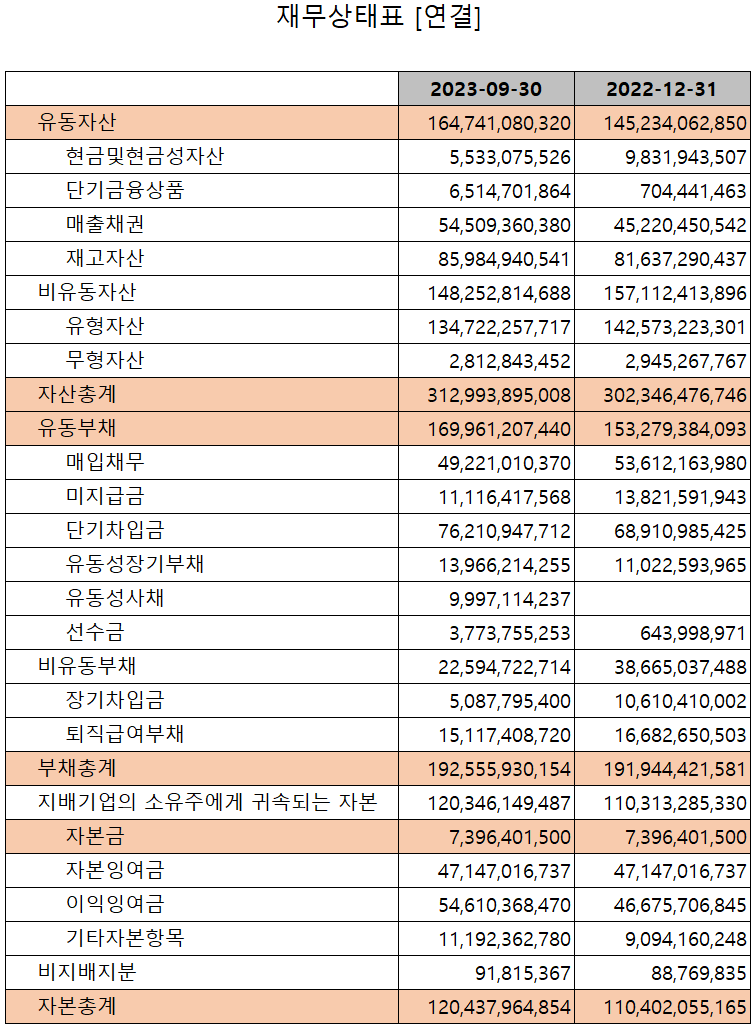 세코닉스 - 재무상태표
