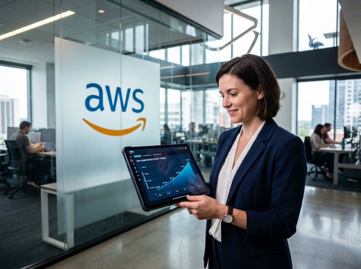 우상향하는 클라우드 서비스 매출 그래프와 아마존 웹 서비스(AWS) 로고