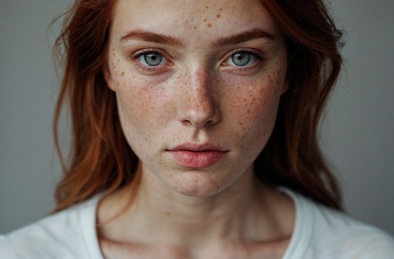 기미가 있는 여성의 얼굴 이미지