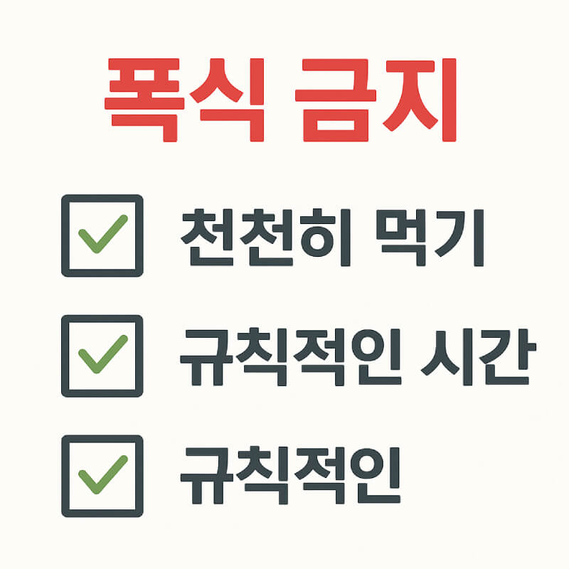 폭식 금지 천천히 먹기 규칙적인 시간” 체크리스트 스타일 인포그래픽