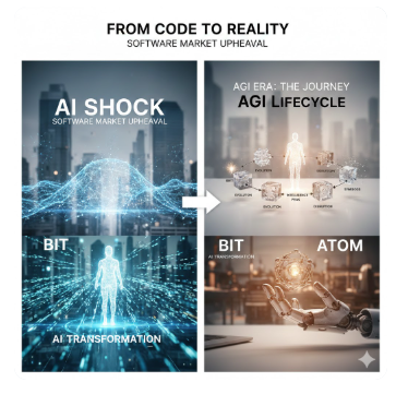 글로벌 소프트웨어 시장의 'AI 쇼크'와 다가오는 AGI 시대의 생애주기 분석