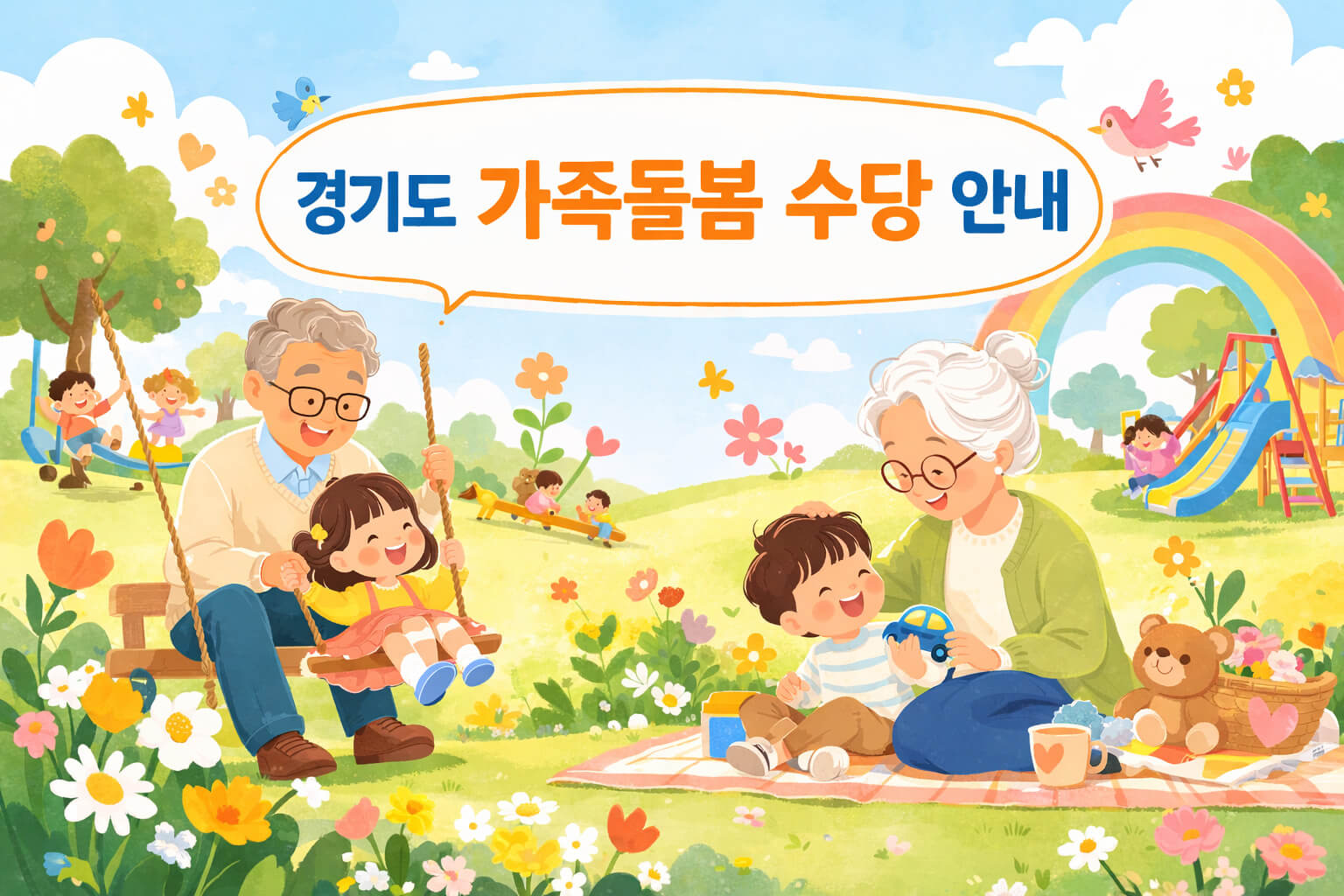 경기도 가족돌봄 수당 지원 정책 안내 조부모 돌봄 가족지원 일러스트