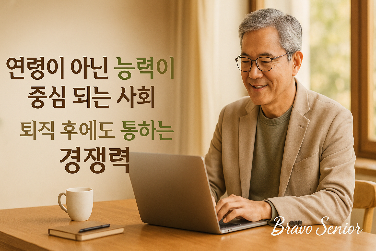 남성 시니어가 노트북으로 업무를 보고있음