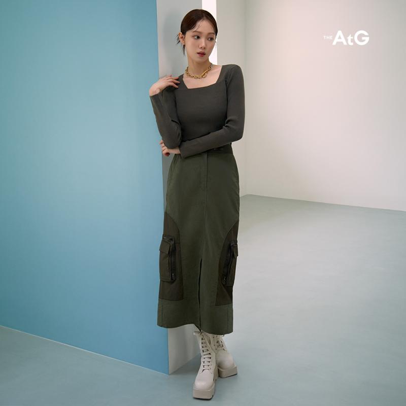 2만원인하 더엣지 23FW 배색 카고 스커트