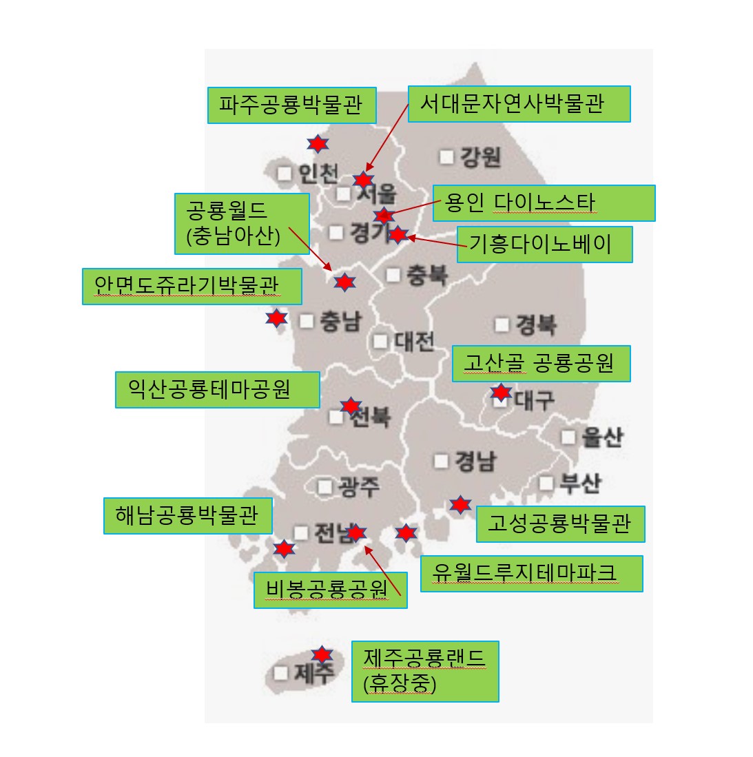 전국_공룡박물관_테마파크_지도