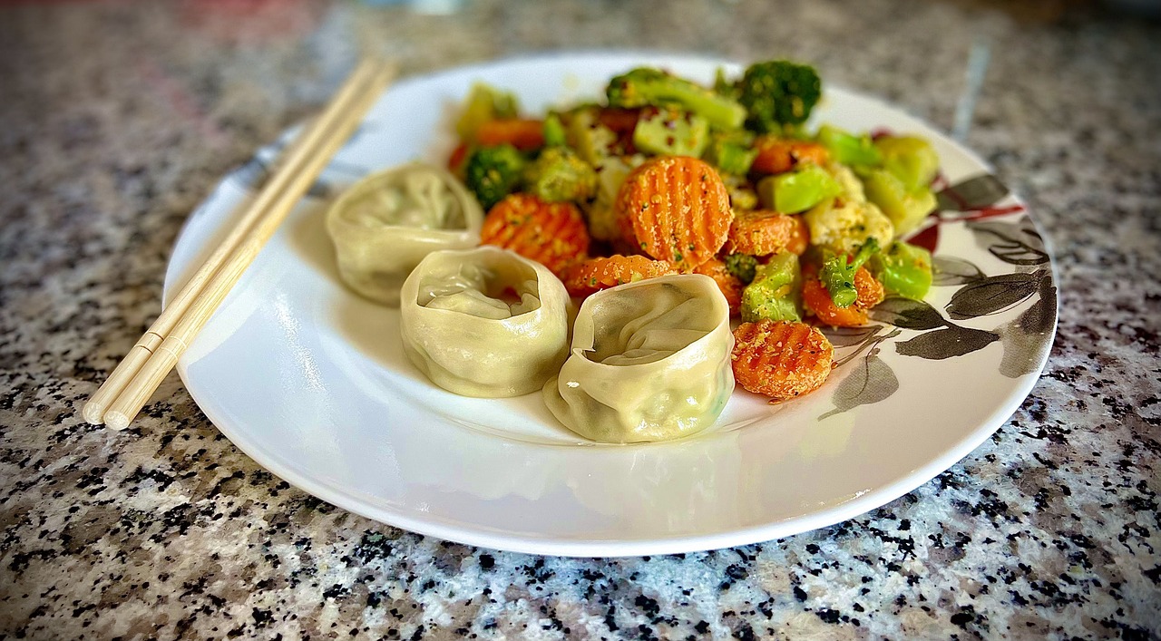 Plant-based Dumplings and fried vegitable