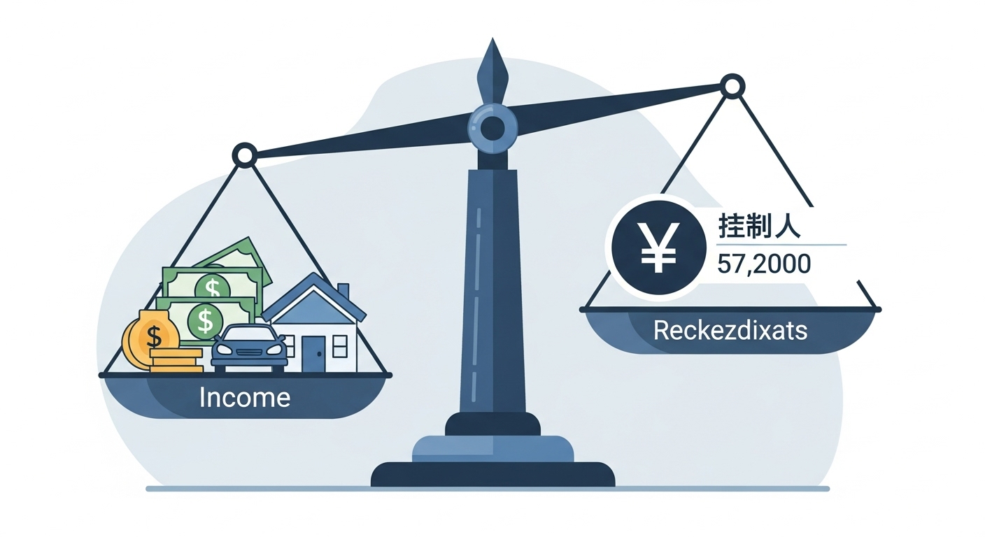 실제 소득과 재산을 합산하여 소득인정액을 계산하는 과정을 균형 저울로 시각화한 이미지