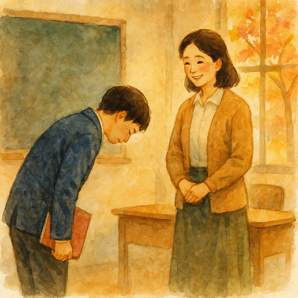 추석에 선생님에게 보내는 인사를 표현한 일러스트