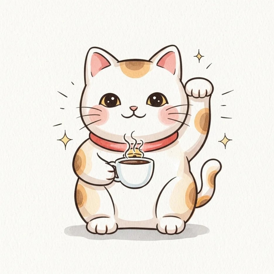 귀엽게 웃으며 행운을 부르는 듯한 행운냥 캐릭터