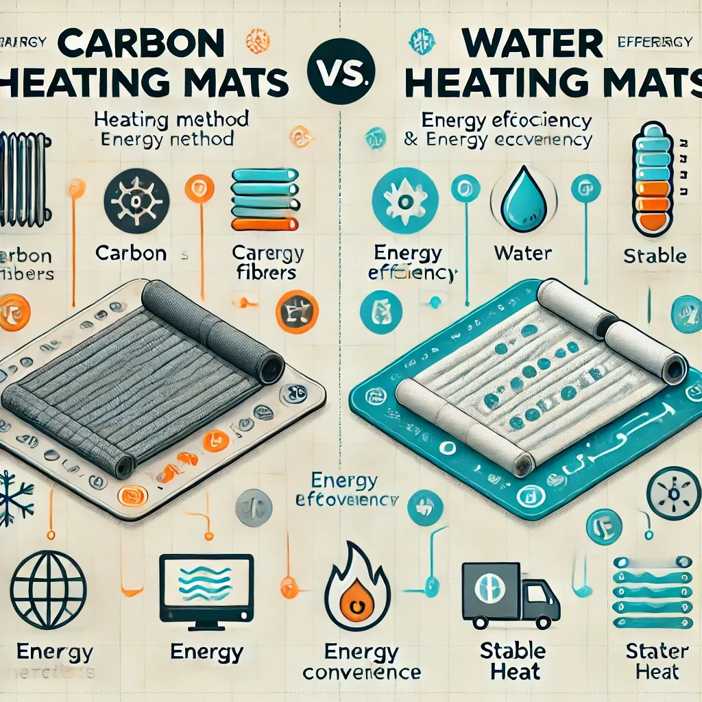 카본매트와 온수매트의 난방 방식과 에너지 효율성 비교 인포그래픽