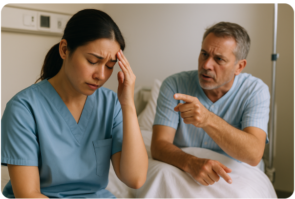 환자에게 지적받는 간호사의 모습