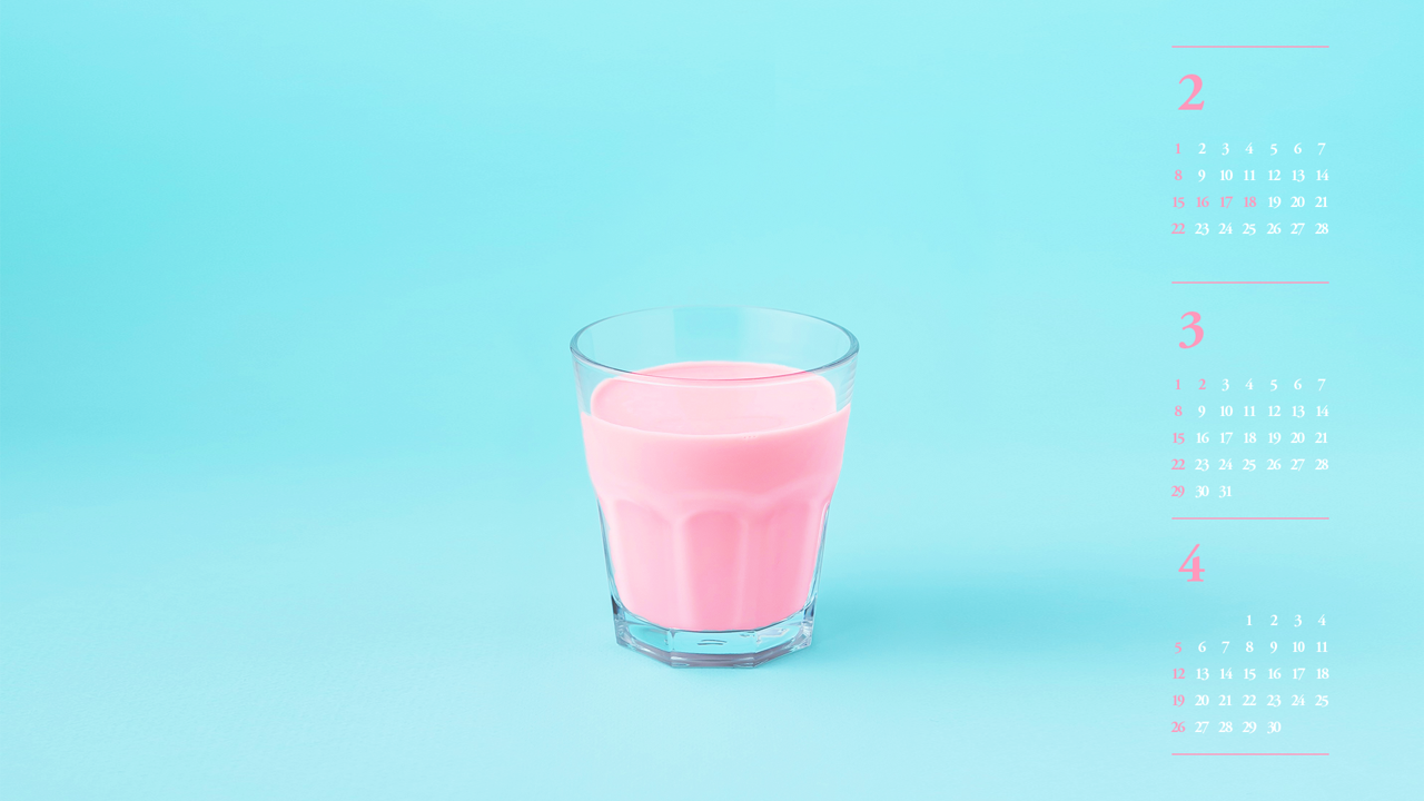02 핑크색 우유 B - 2026년3월 달력배경화면