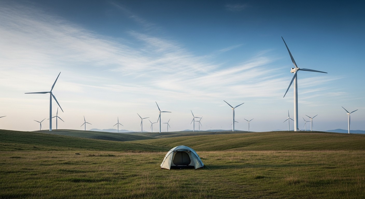 평창 선자령의 넓은 초원과 이국적인 풍차 풍경