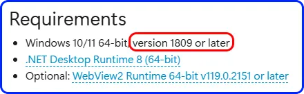 Requirements
ㆍWindows 10/11 64-bit, version 1809 or later
ㆍ.NET Desktop Runtime 8 (64-bit)
ㆍOptional: WebView2 Runtime 64-bit v119.0.2151 or later