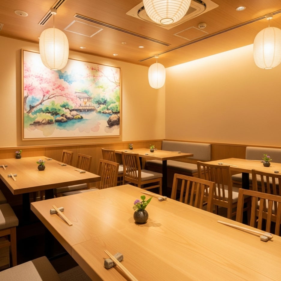 세련되고 아늑한 분위기가 느껴지는 식당 내부의 전경