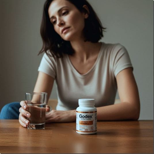 고덱스 캡슐의 효능 에너지 대사 촉진, 피곤한 여성 사진