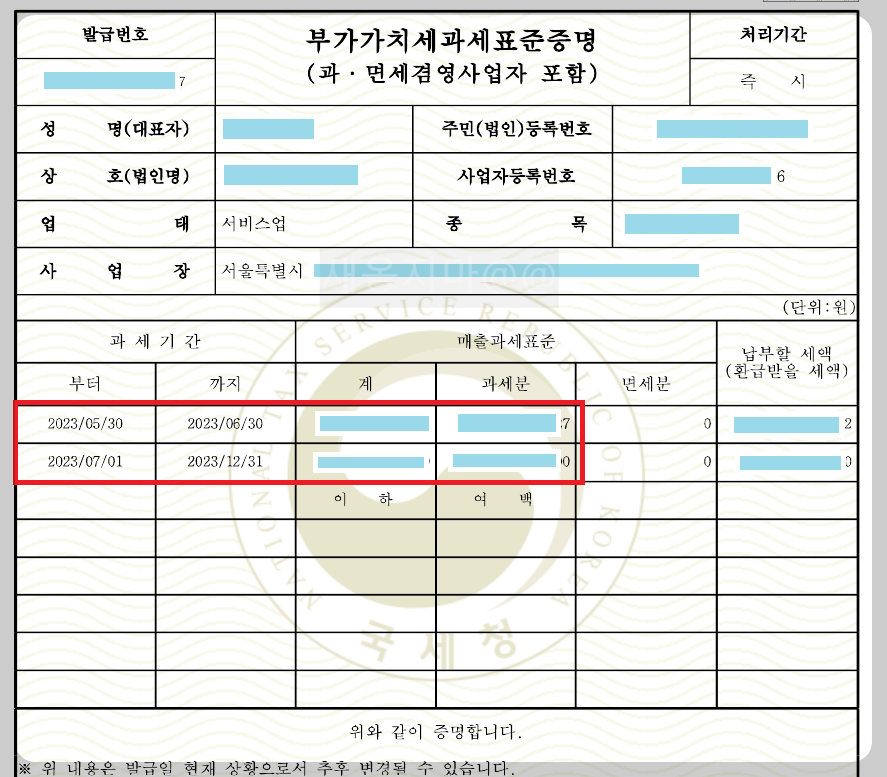 부가가치세-과세표준증명원
