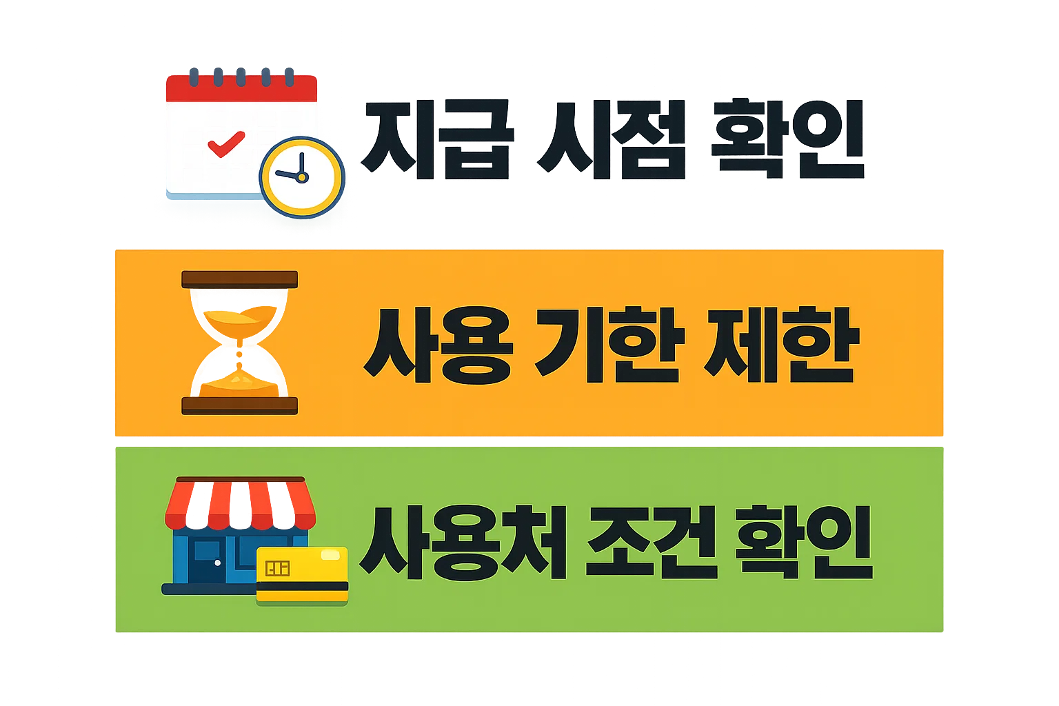 체크카드 민생지원금 지급 시점과 사용 기한 제한 및 사용처 조건을 함께 확인할 수 있도록 정리한 핵심 안내 이미지