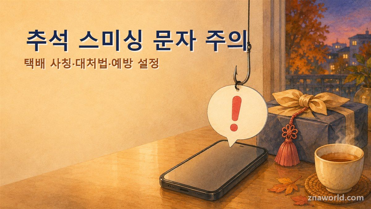 추석 스미싱 택배 사칭 문자를 경고하는 스마트폰 일러스트
