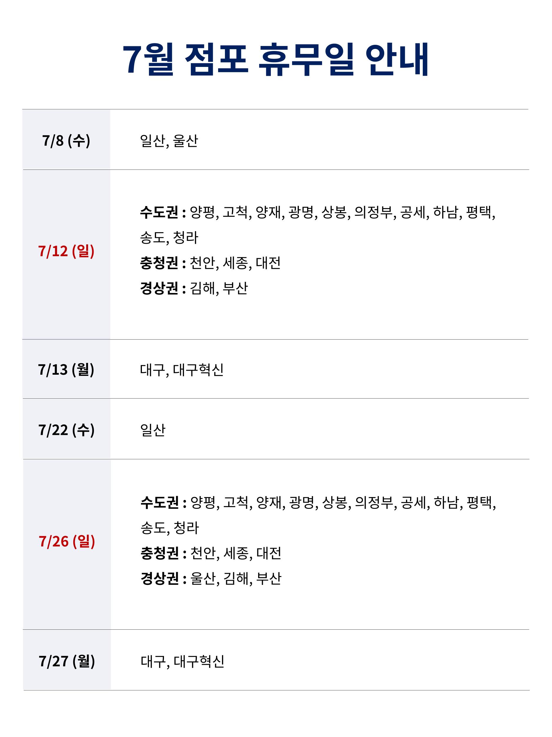 2026년 7 코스트코 휴무일 안내
