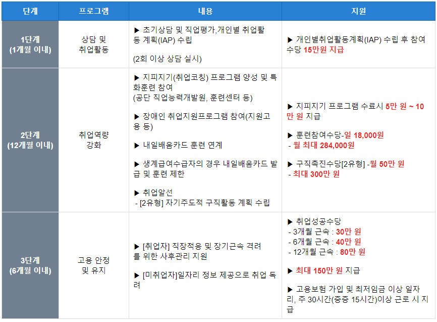 장애인 취업성공패키지 지원 내용 이미지